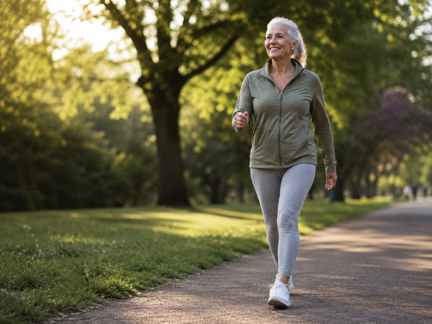 Active woman power-walking outdoors